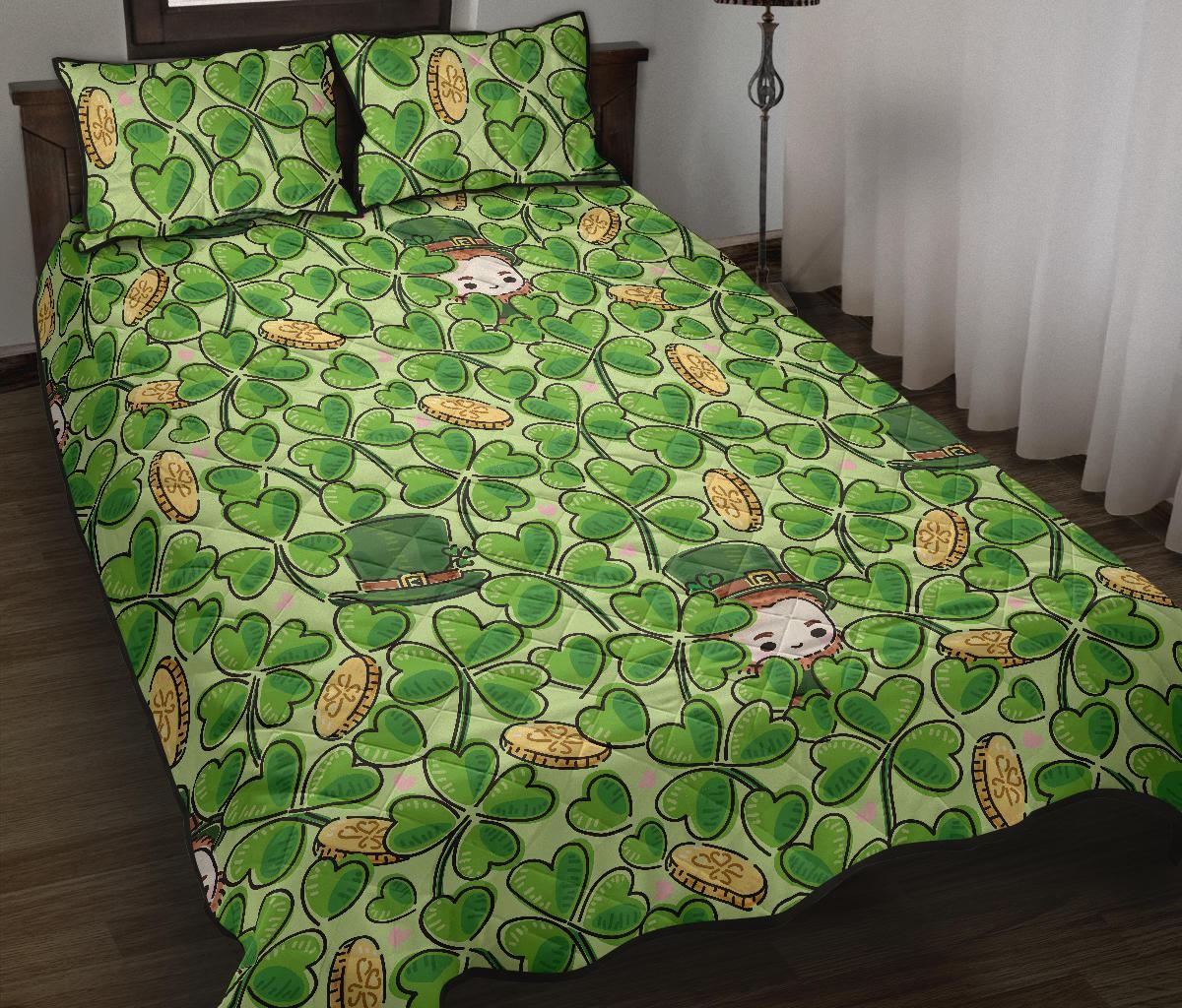 St Patrick's Day Shamrock Pattern Print Bed Set Quilt-grizzshop