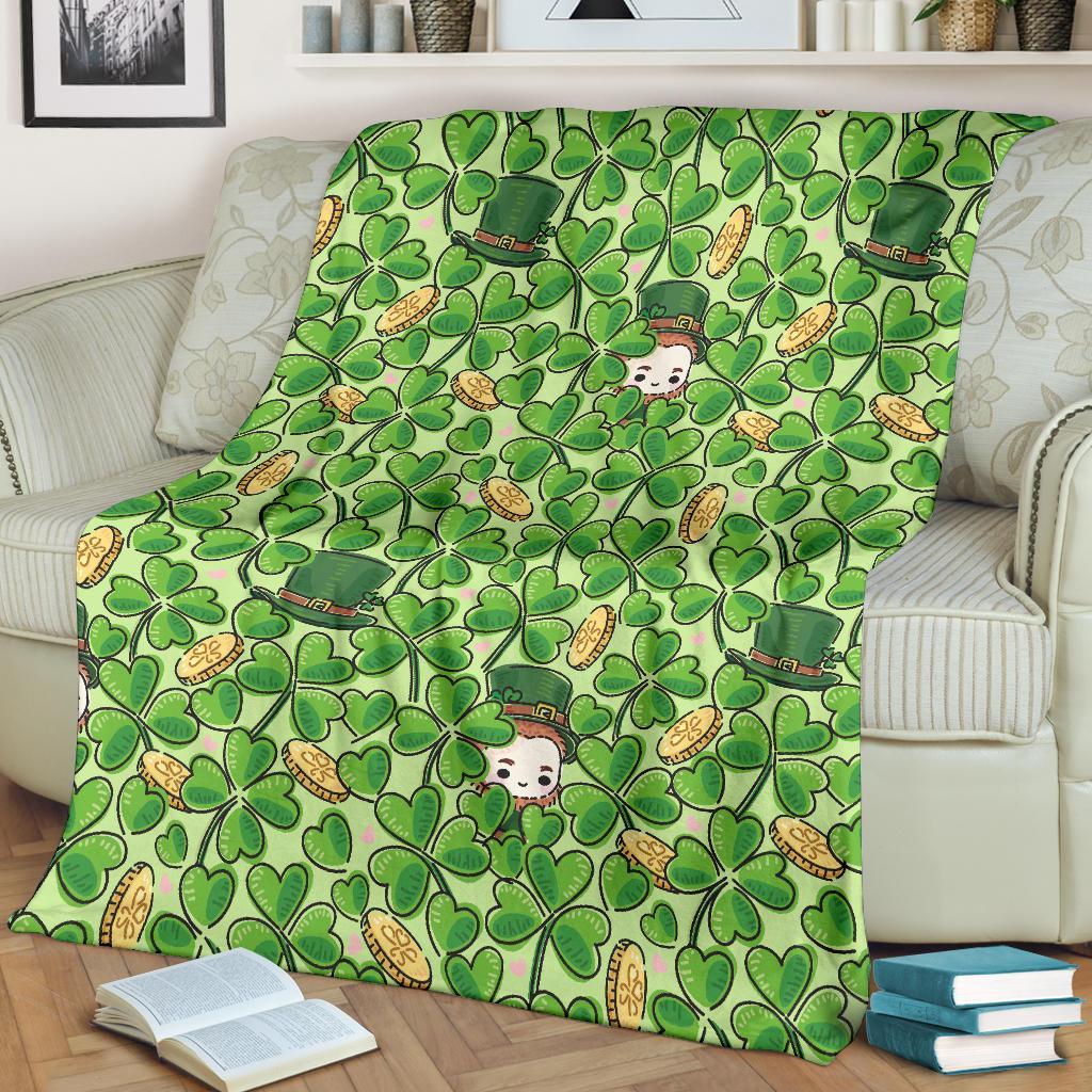 St Patrick's Day Shamrock Pattern Print Blanket-grizzshop