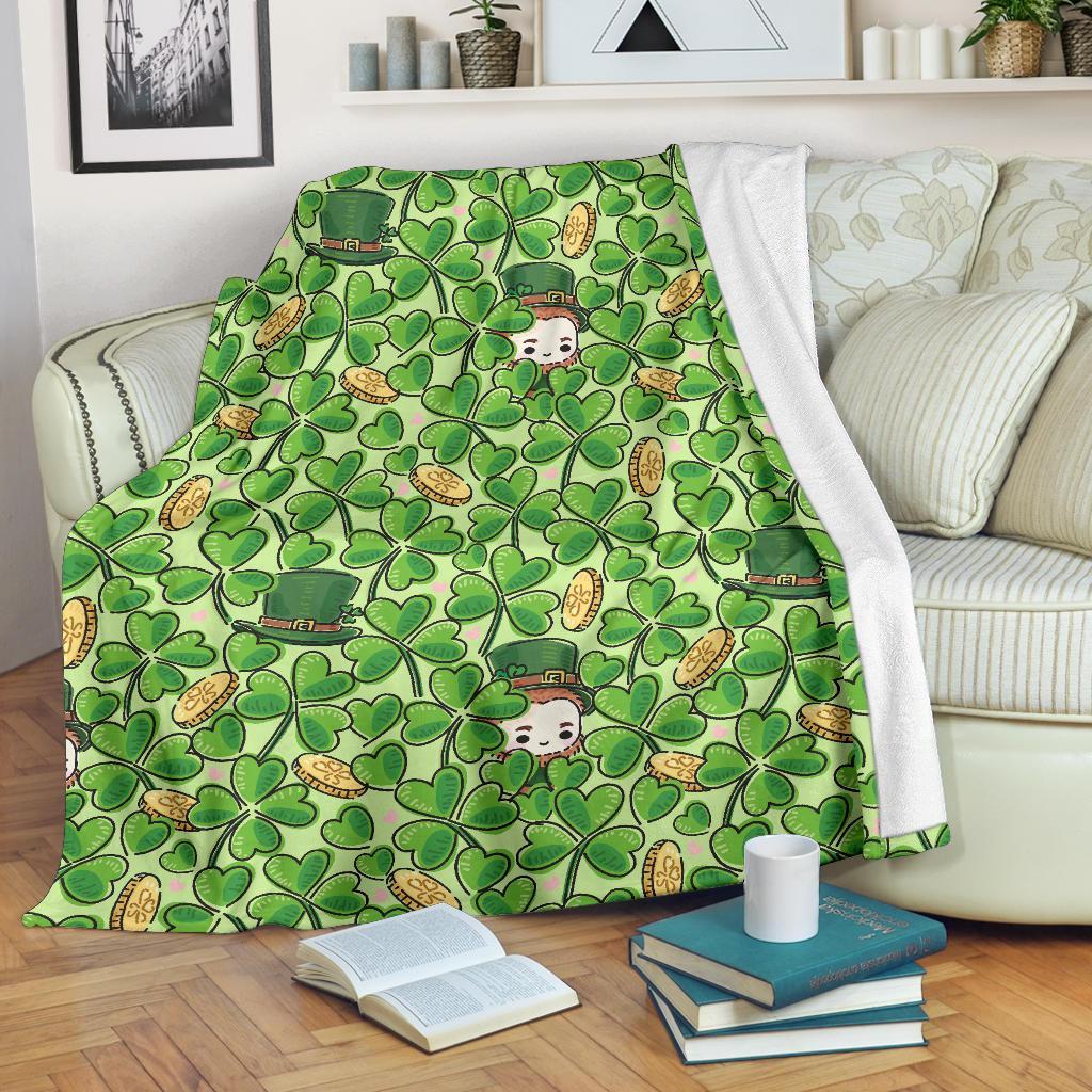 St Patrick's Day Shamrock Pattern Print Blanket-grizzshop