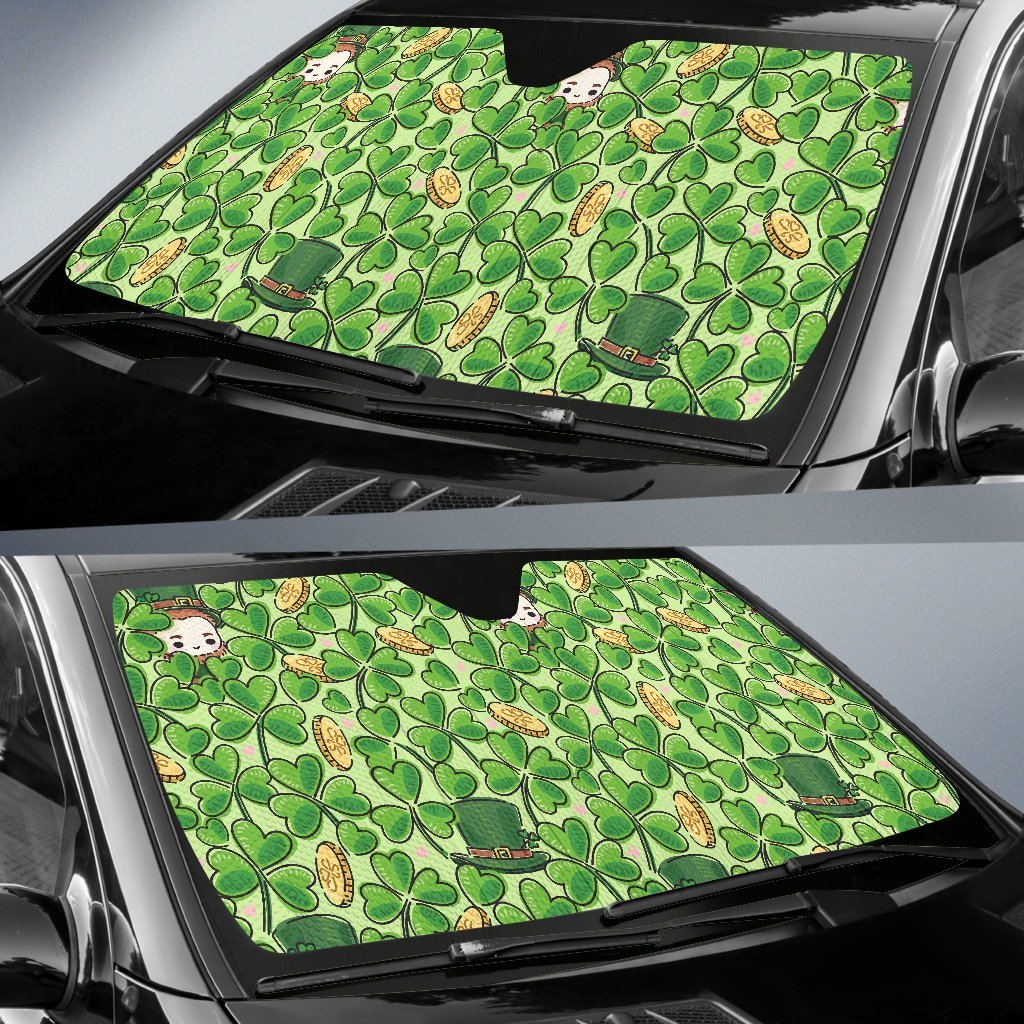 St Patrick's Day Shamrock Pattern Print Car Sun Shade-grizzshop