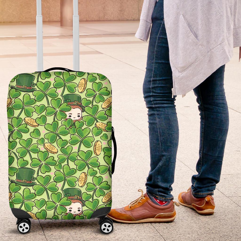 St Patrick's Day Shamrock Pattern Print Luggage Cover Protector-grizzshop