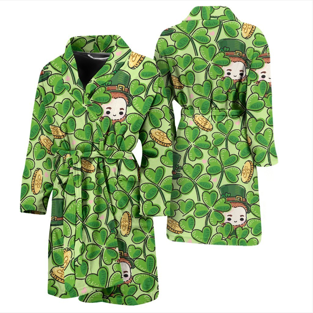 St Patrick's Day Shamrock Pattern Print Men Long Robe-grizzshop