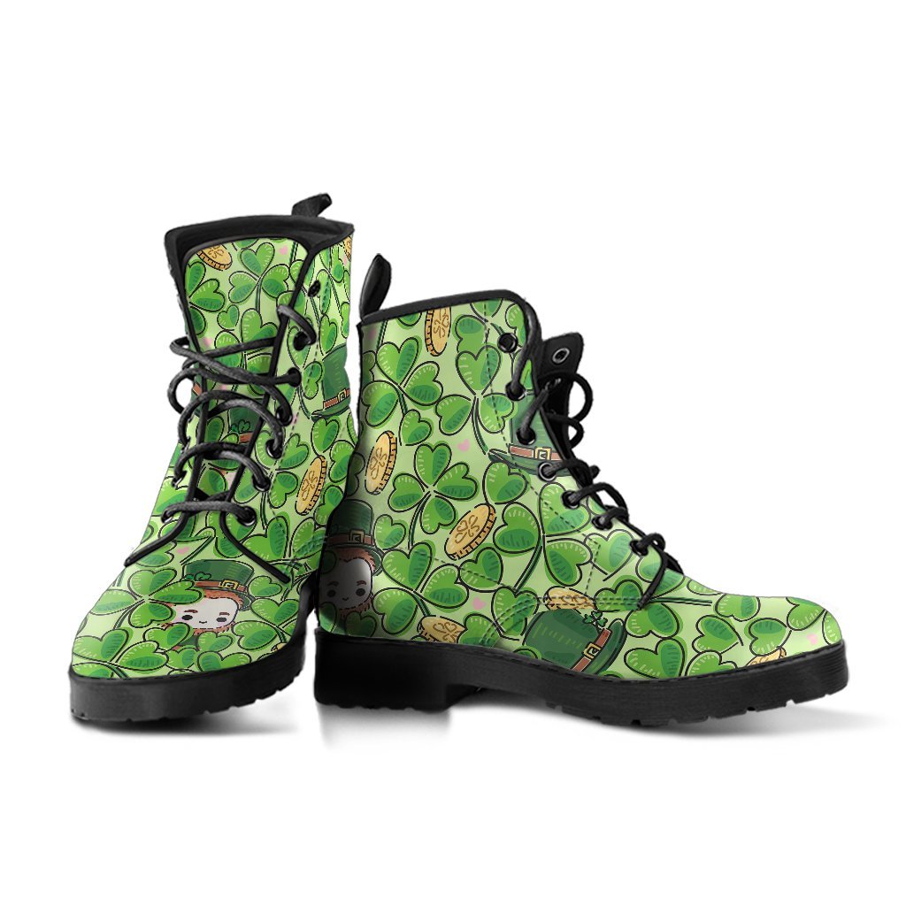 St Patrick's Day Shamrock Pattern Print Men Women Leather Boots-grizzshop