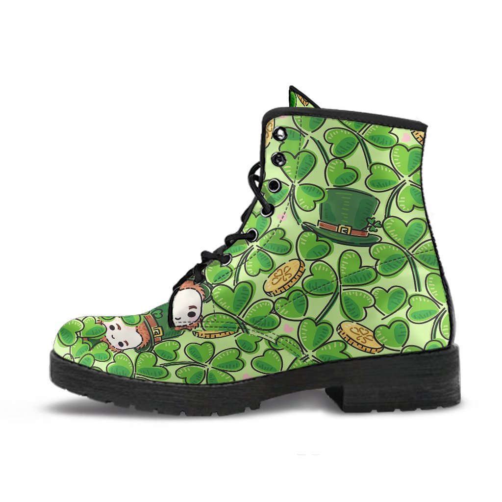 St Patrick's Day Shamrock Pattern Print Men Women Leather Boots-grizzshop