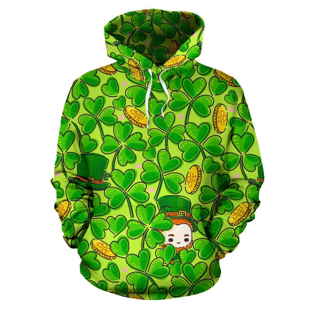 St Patrick's Day Shamrock Pattern Print Men Women Pullover Hoodie-grizzshop