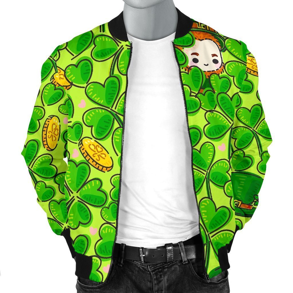 St Patrick's Day Shamrock Pattern Print Men's Bomber Jacket-grizzshop