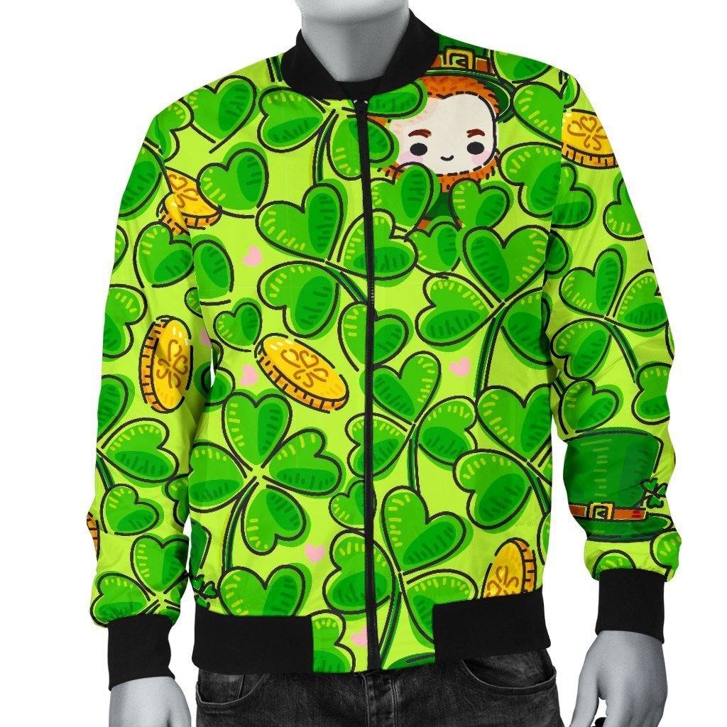 St Patrick's Day Shamrock Pattern Print Men's Bomber Jacket-grizzshop