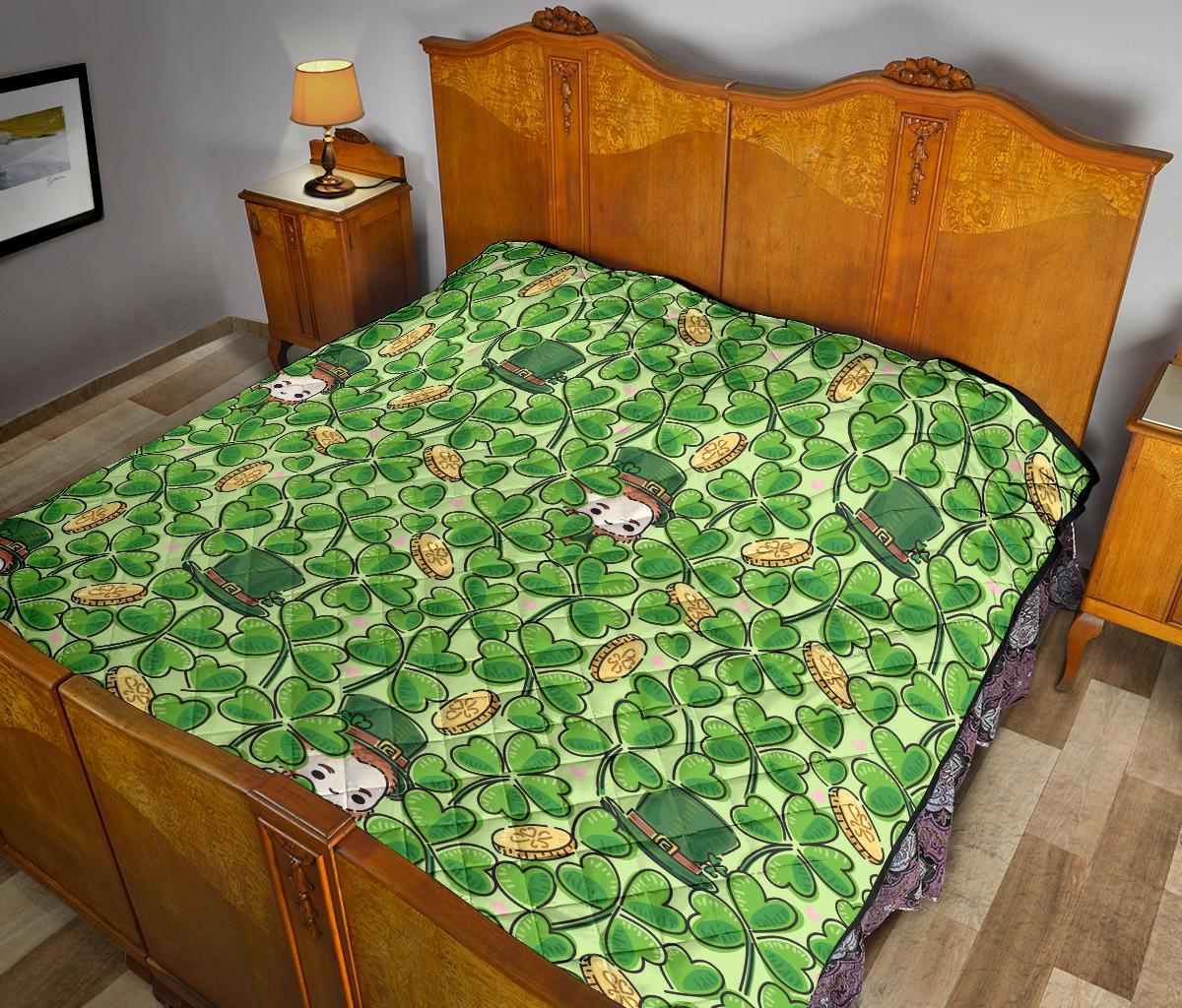 St Patrick's Day Shamrock Pattern Print Quilt-grizzshop