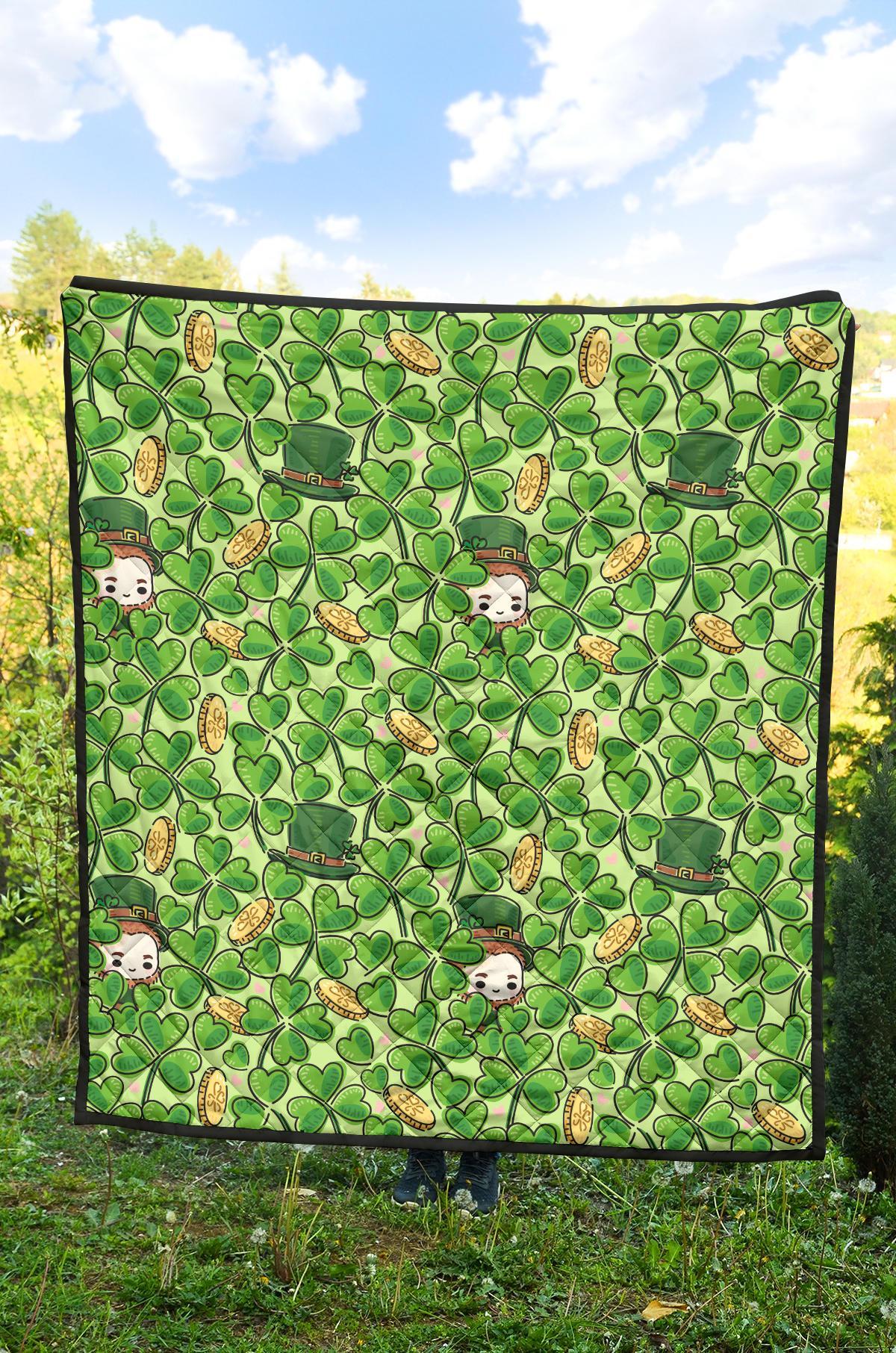 St Patrick's Day Shamrock Pattern Print Quilt-grizzshop