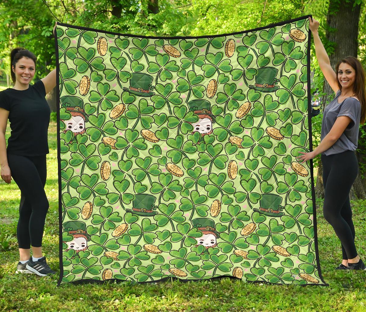 St Patrick's Day Shamrock Pattern Print Quilt-grizzshop