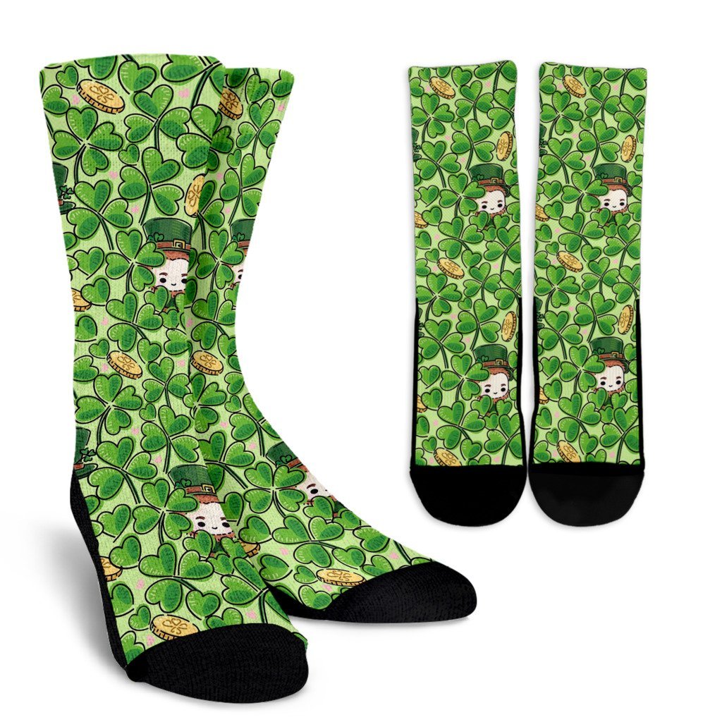 St Patrick's Day Shamrock Pattern Print Unisex Crew Socks-grizzshop