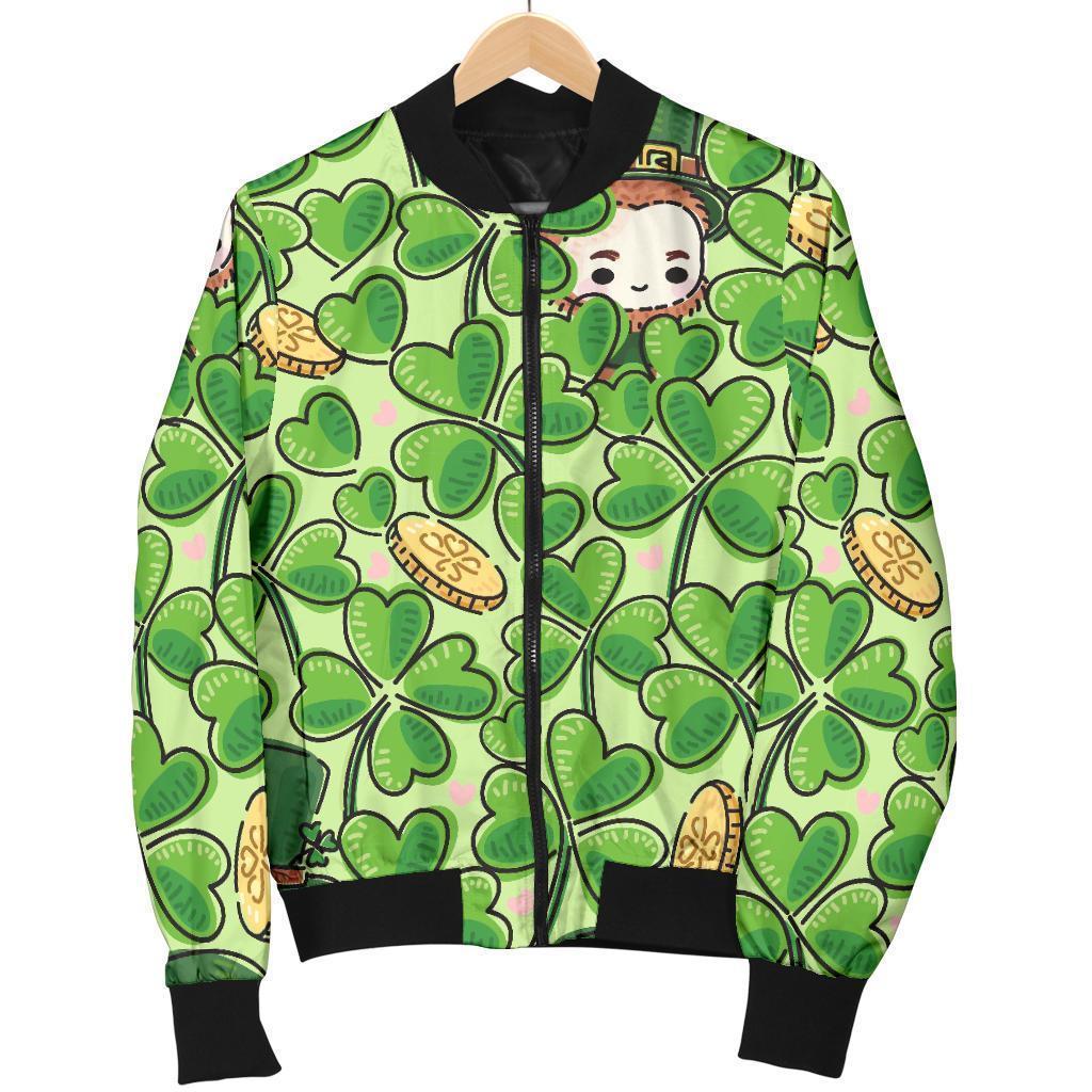 St Patrick's Day Shamrock Pattern Print Women Casual Bomber Jacket-grizzshop