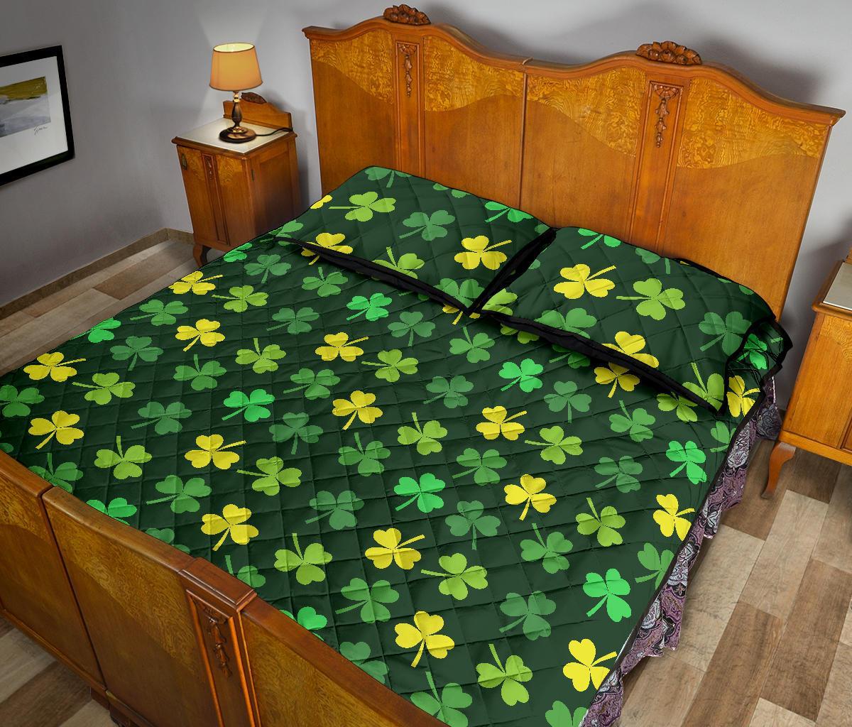 St Patrick's Day Shamrock Print Pattern Bed Set Quilt-grizzshop