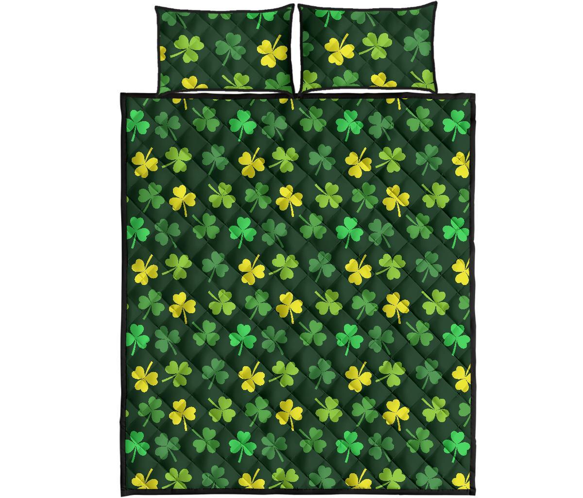 St Patrick's Day Shamrock Print Pattern Bed Set Quilt-grizzshop