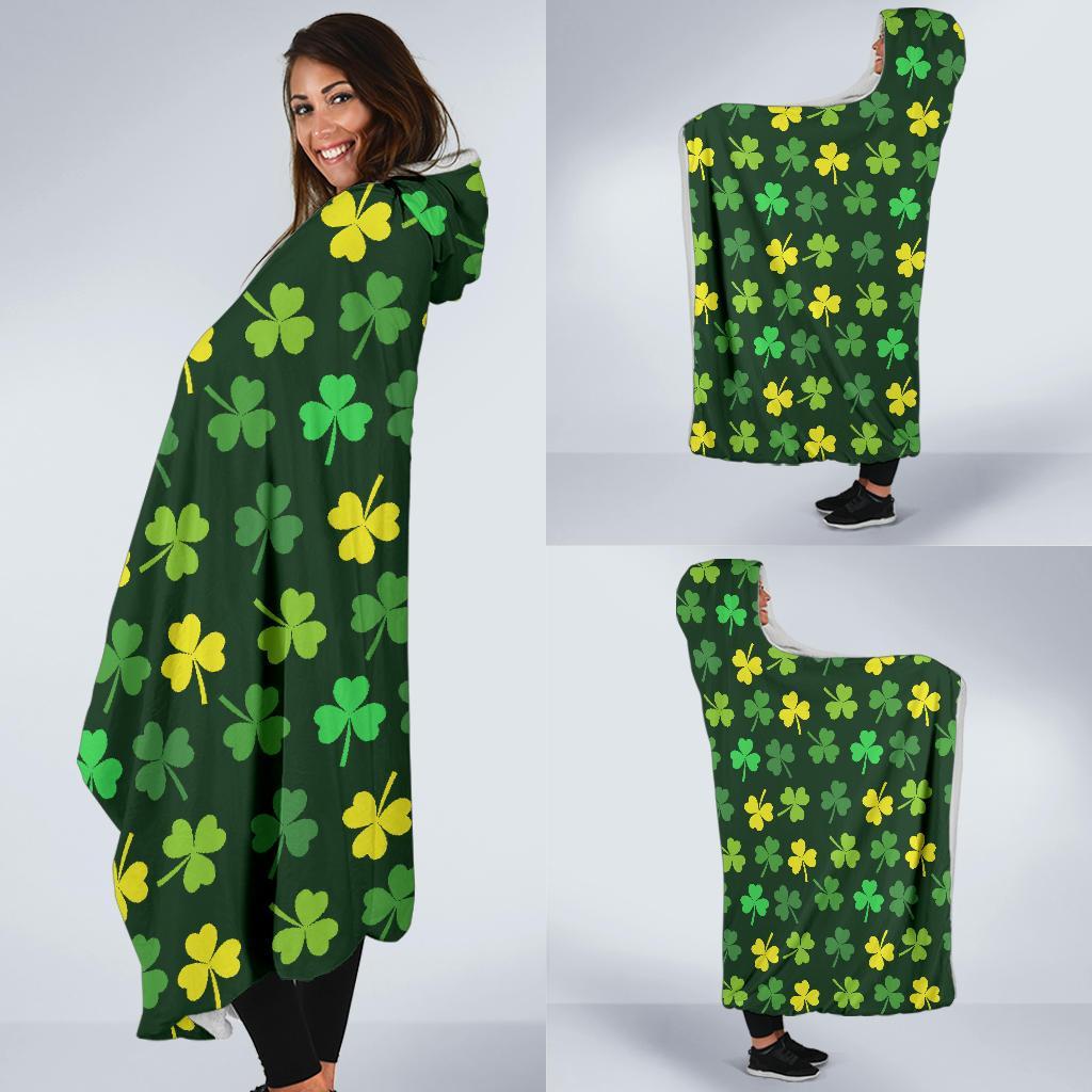 St Patrick's Day Shamrock Print Pattern Hooded Blanket-grizzshop