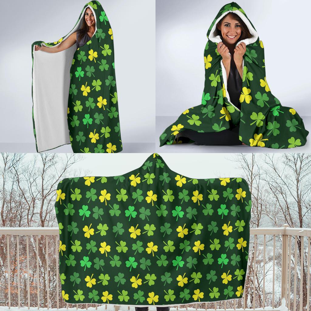 St Patrick's Day Shamrock Print Pattern Hooded Blanket-grizzshop