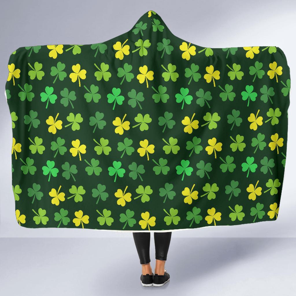 St Patrick's Day Shamrock Print Pattern Hooded Blanket-grizzshop