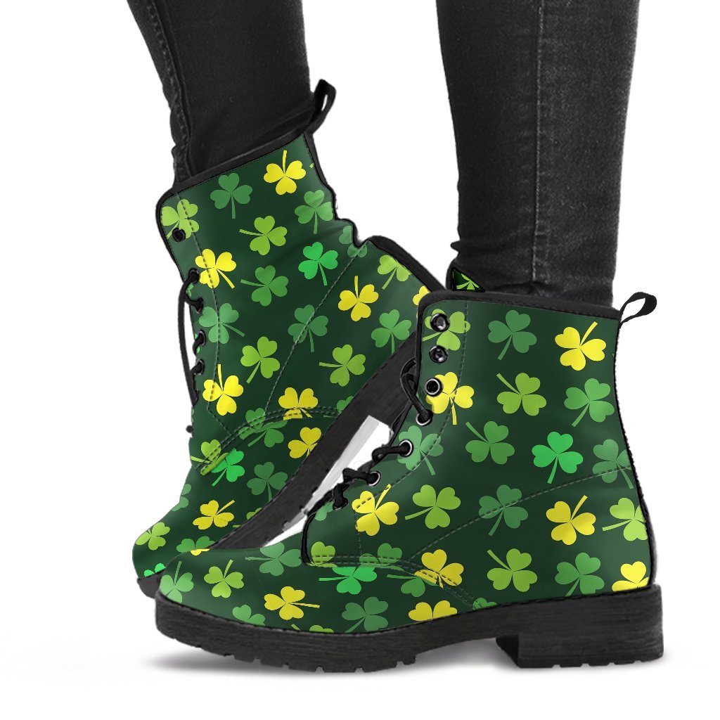 St Patrick's Day Shamrock Print Pattern Men Women Leather Boots-grizzshop