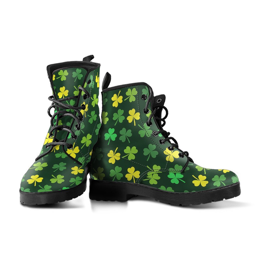 St Patrick's Day Shamrock Print Pattern Men Women Leather Boots-grizzshop