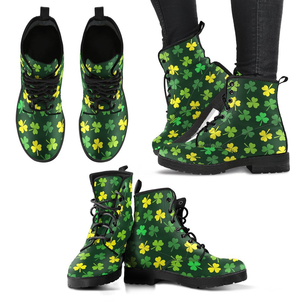 St Patrick's Day Shamrock Print Pattern Men Women Leather Boots-grizzshop