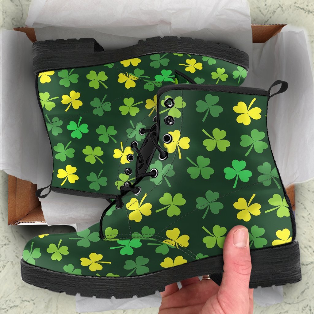 St Patrick's Day Shamrock Print Pattern Men Women Leather Boots-grizzshop