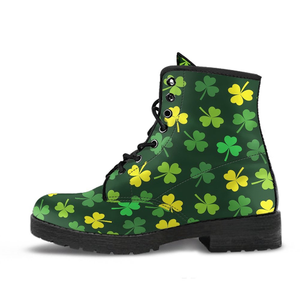 St Patrick's Day Shamrock Print Pattern Men Women Leather Boots-grizzshop