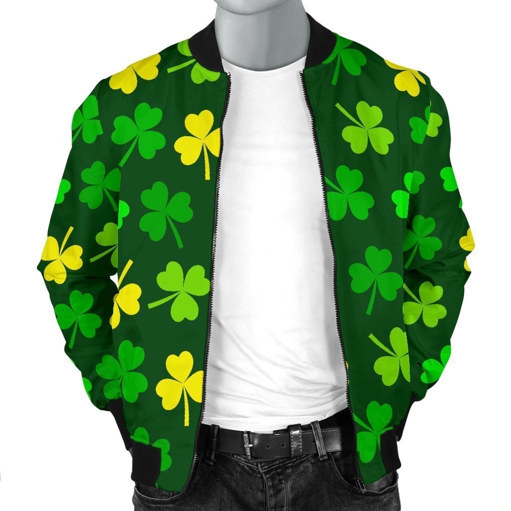 St Patrick's Day Shamrock Print Pattern Men's Bomber Jacket-grizzshop