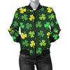 St Patrick's Day Shamrock Print Pattern Women Casual Bomber Jacket-grizzshop