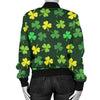 St Patrick's Day Shamrock Print Pattern Women Casual Bomber Jacket-grizzshop