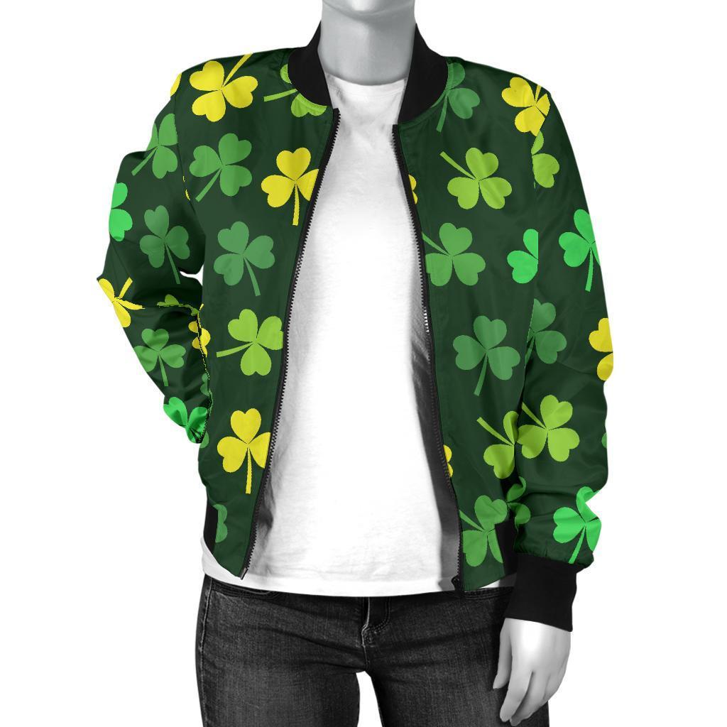 St Patrick's Day Shamrock Print Pattern Women Casual Bomber Jacket-grizzshop