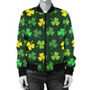 St Patrick's Day Shamrock Print Pattern Women Casual Bomber Jacket-grizzshop