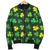 St Patrick's Day Shamrock Print Pattern Women Casual Bomber Jacket-grizzshop