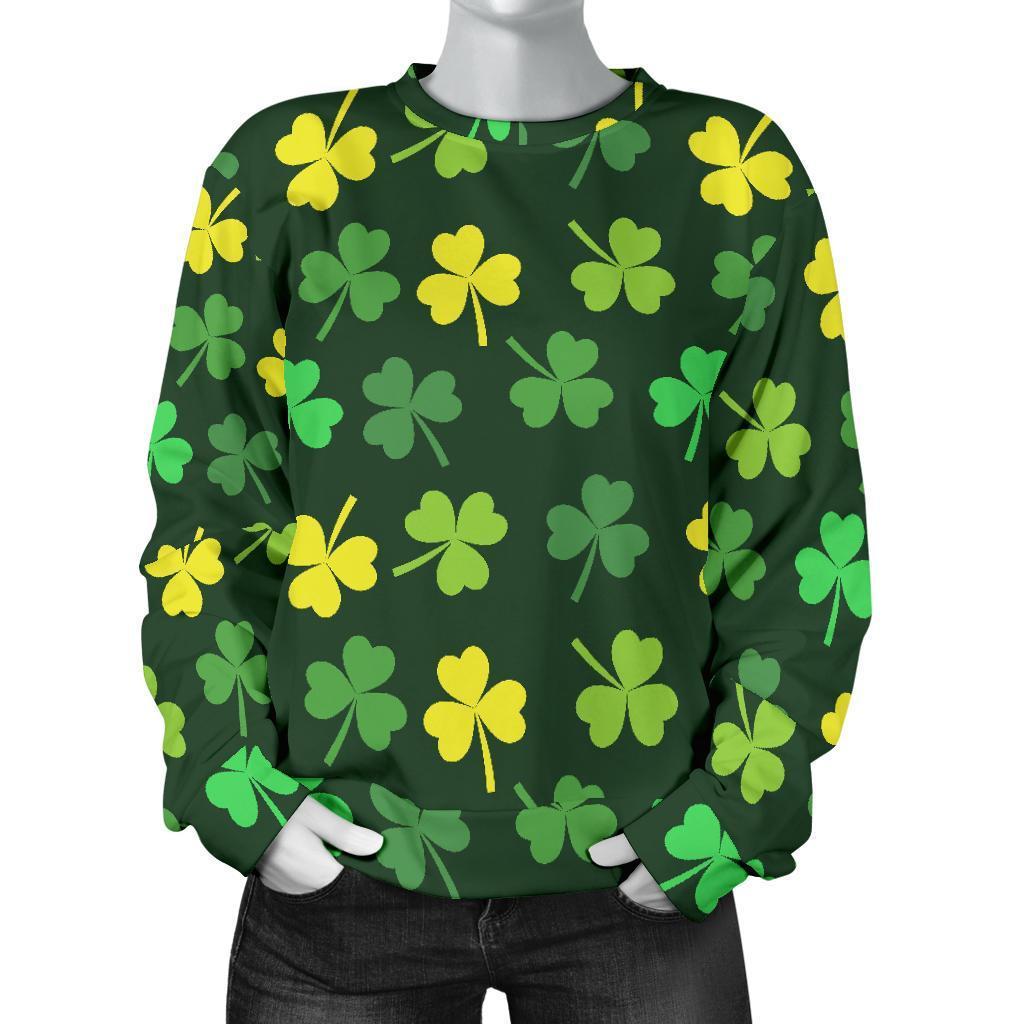 St Patrick's Day Shamrock Print Pattern Women's Sweatshirt-grizzshop