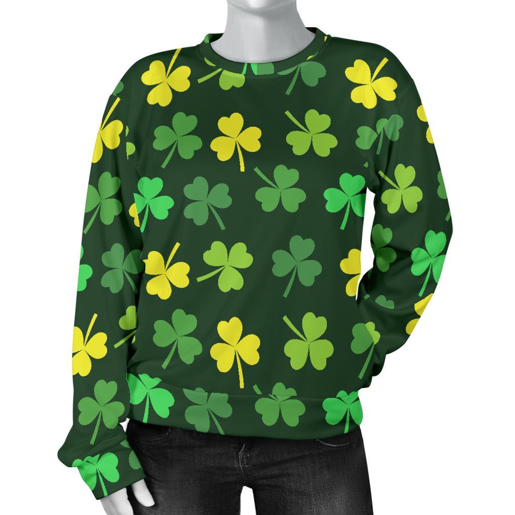 St Patrick's Day Shamrock Print Pattern Women's Sweatshirt-grizzshop