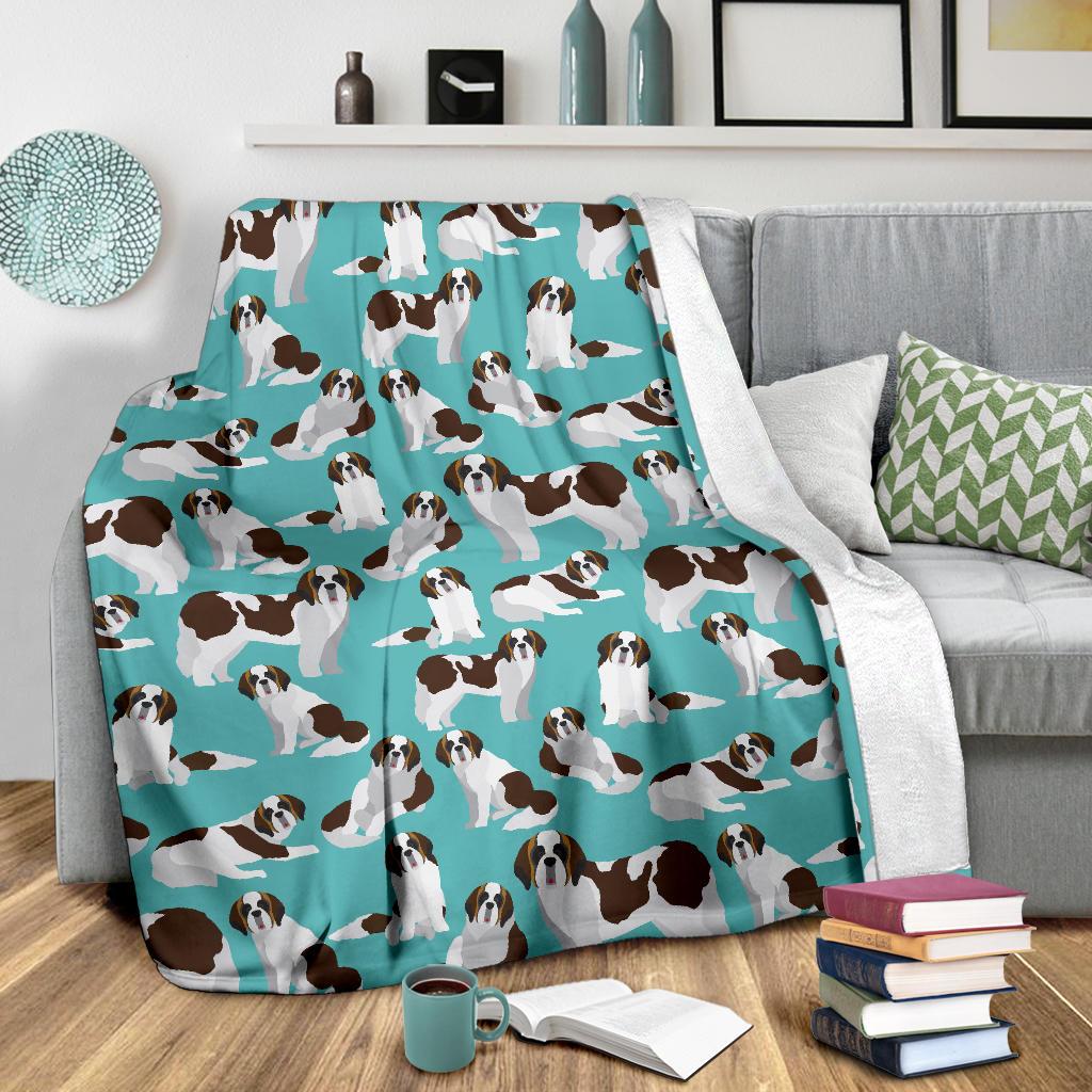 St Bernard Blue Pattern Print Blanket-grizzshop
