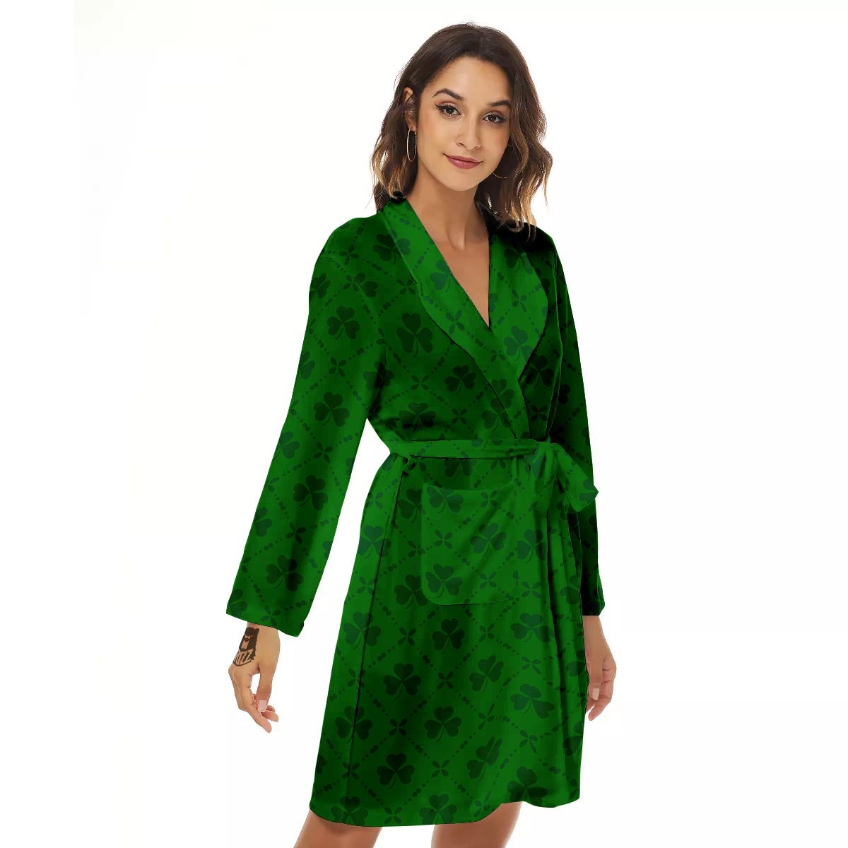 St. Patrick's Day Shamrock Print Pattern Women's Robe-grizzshop