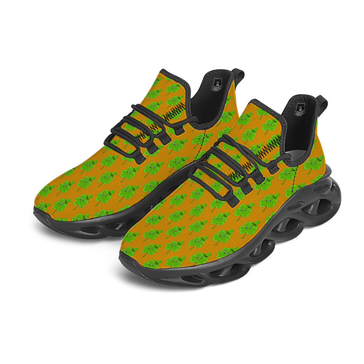 St. Patrick's Day Cute Clover Print Black Running Shoes-grizzshop