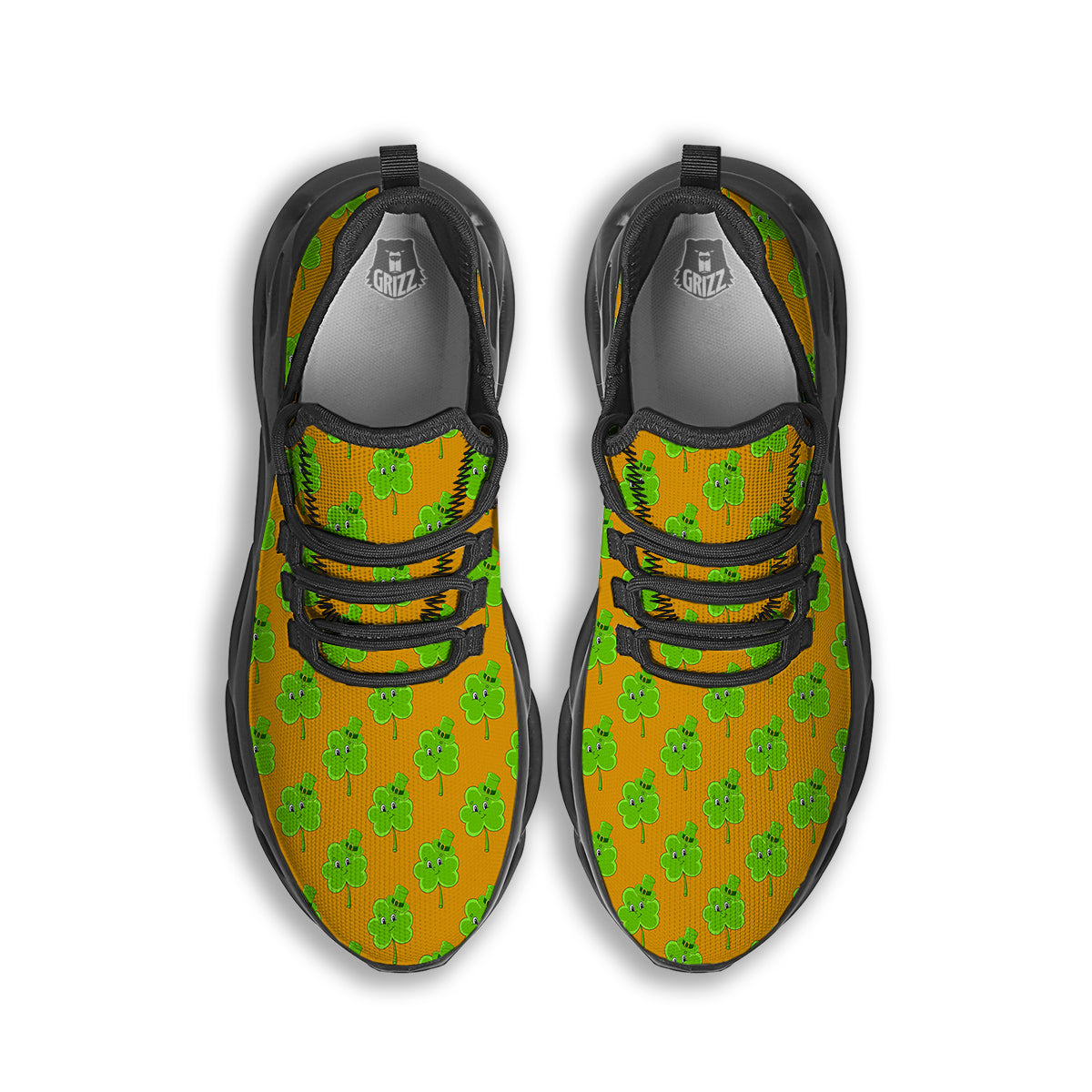 St. Patrick's Day Cute Clover Print Black Running Shoes-grizzshop