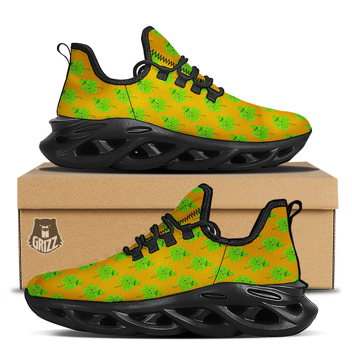 St. Patrick's Day Cute Clover Print Black Running Shoes-grizzshop