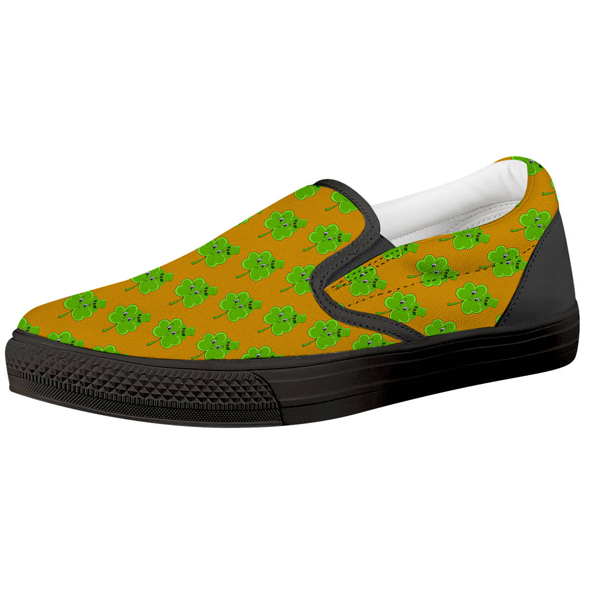 St. Patrick's Day Cute Clover Print Black Slip On Shoes-grizzshop