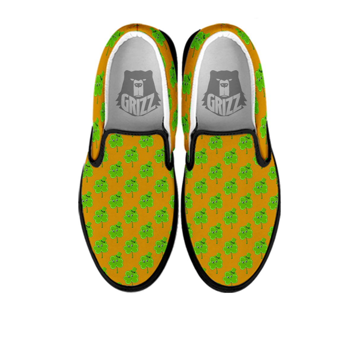 St. Patrick's Day Cute Clover Print Black Slip On Shoes-grizzshop