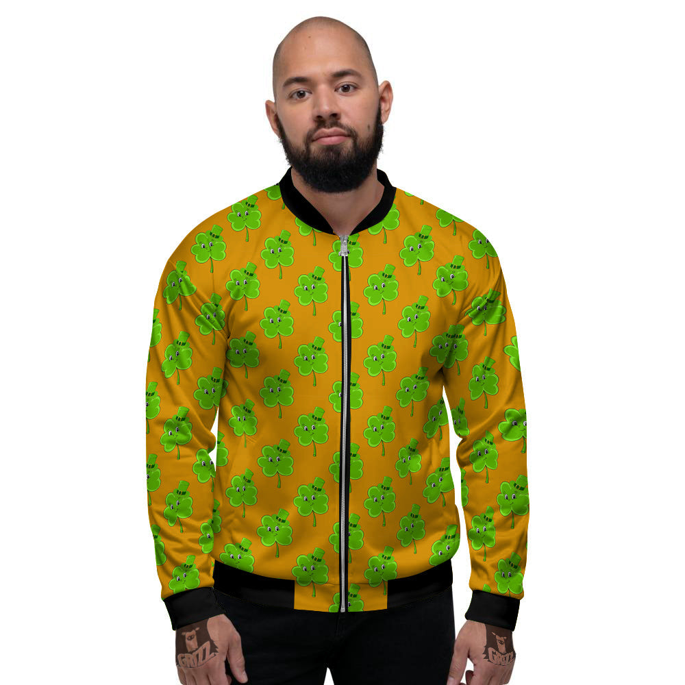 St. Patrick's Day Cute Clover Print Men's Bomber Jacket-grizzshop