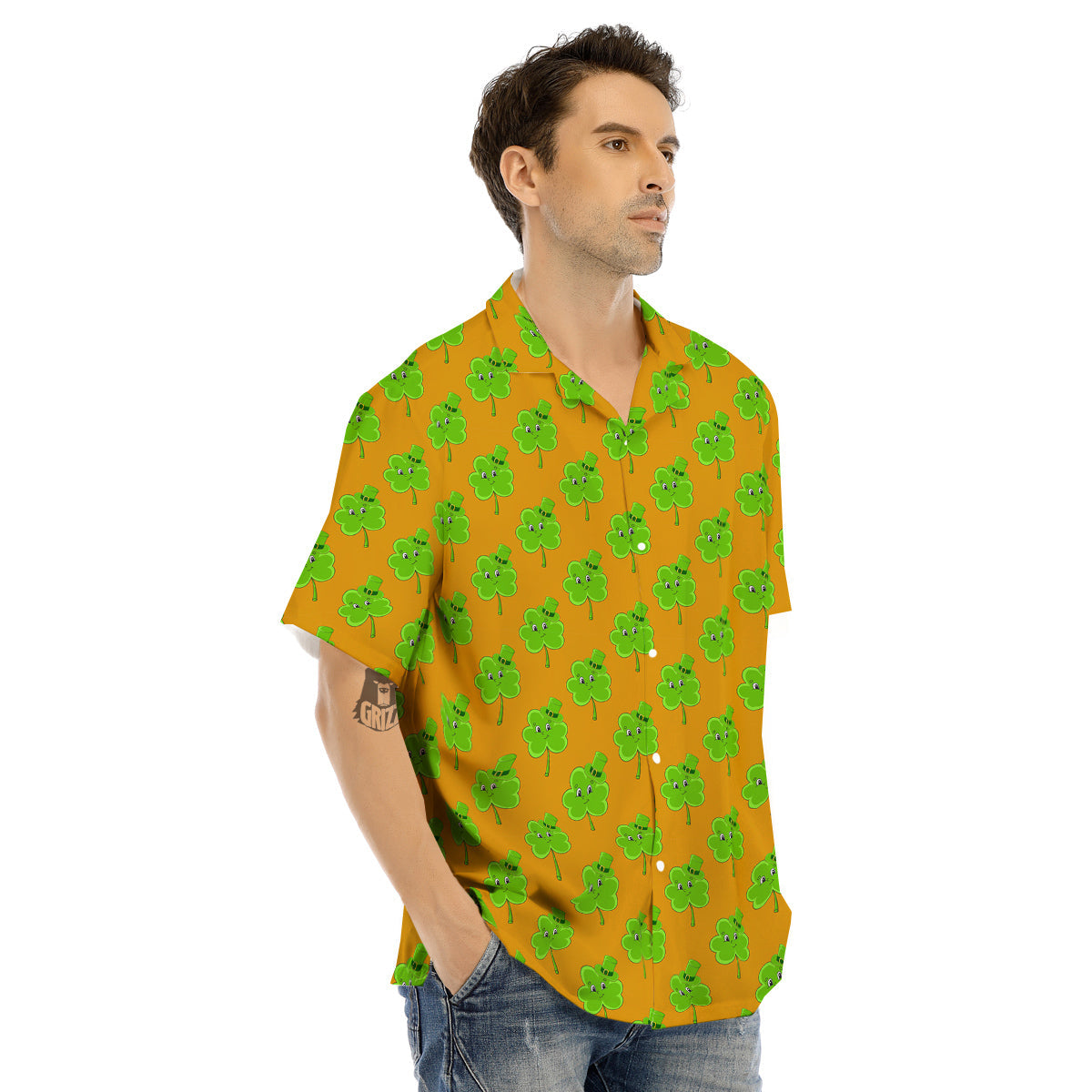 St. Patrick's Day Cute Clover Print Men's Hawaiian Shirt-grizzshop