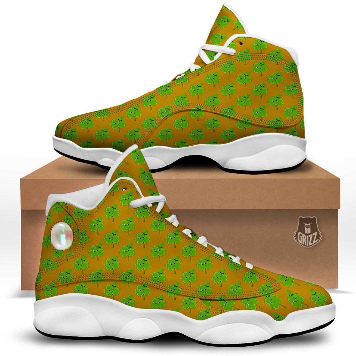 St. Patrick's Day Cute Clover Print White Basketball Shoes-grizzshop