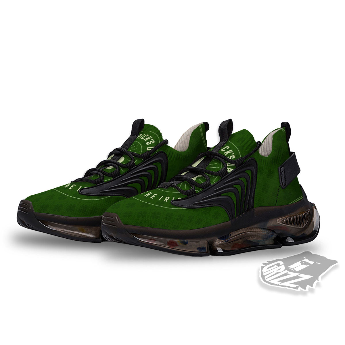 St. Patrick's Day Four Leaf Clover Print Black Gym Shoes-grizzshop