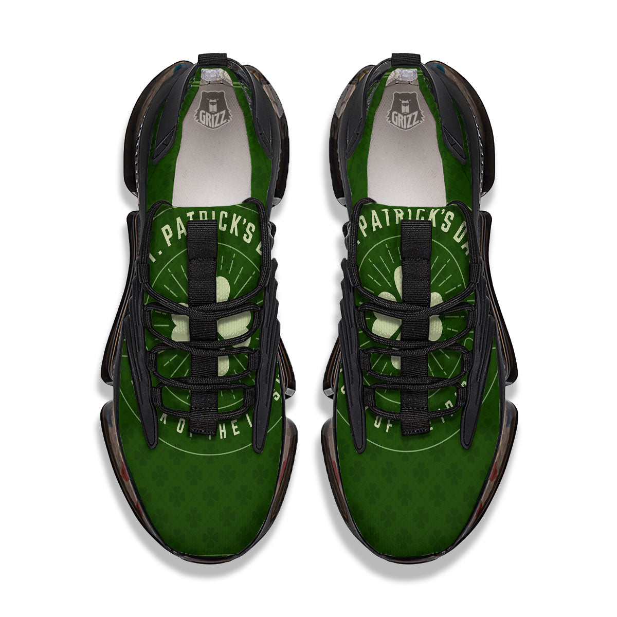 St. Patrick's Day Four Leaf Clover Print Black Gym Shoes-grizzshop