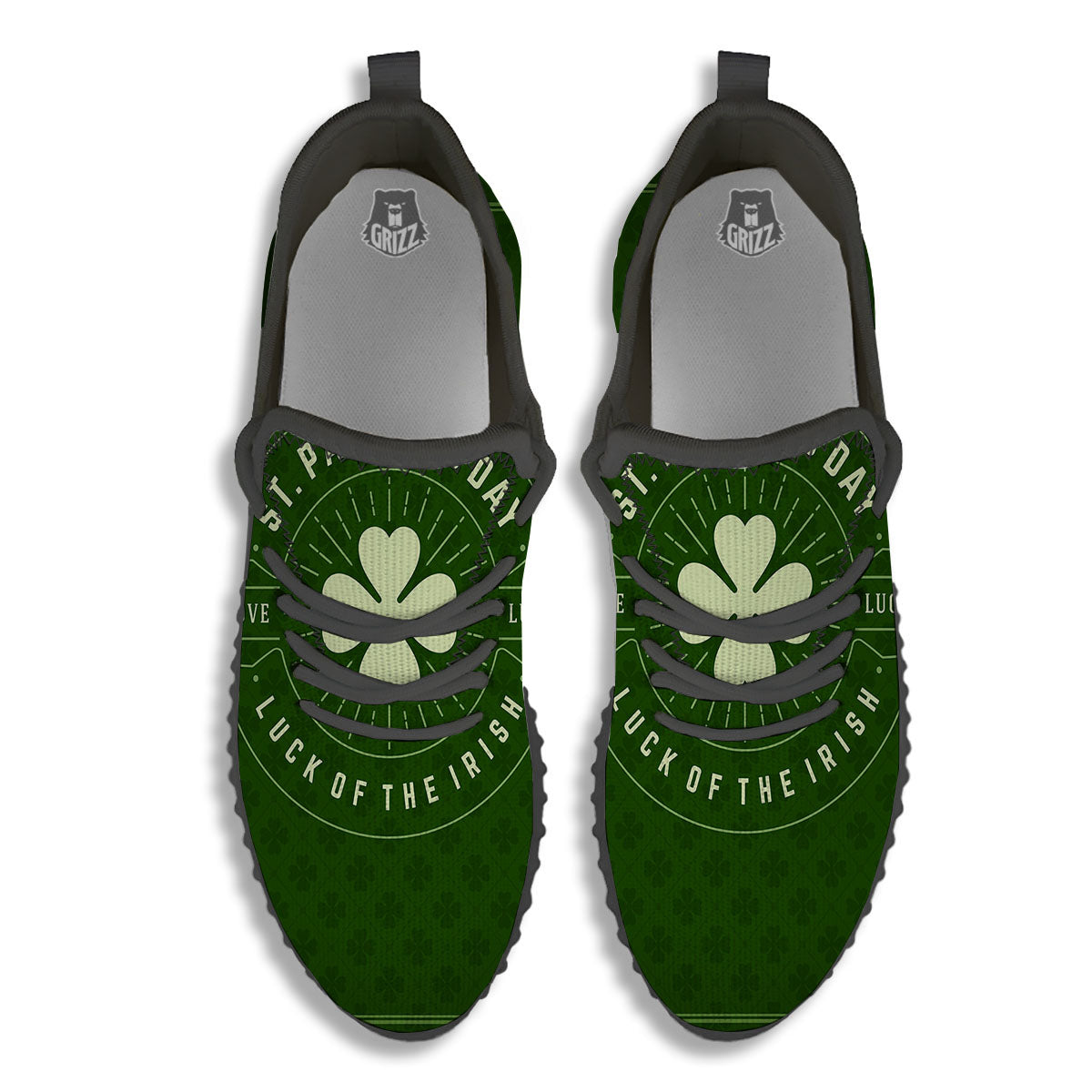 St. Patrick's Day Four Leaf Clover Print Black Walking Shoes-grizzshop