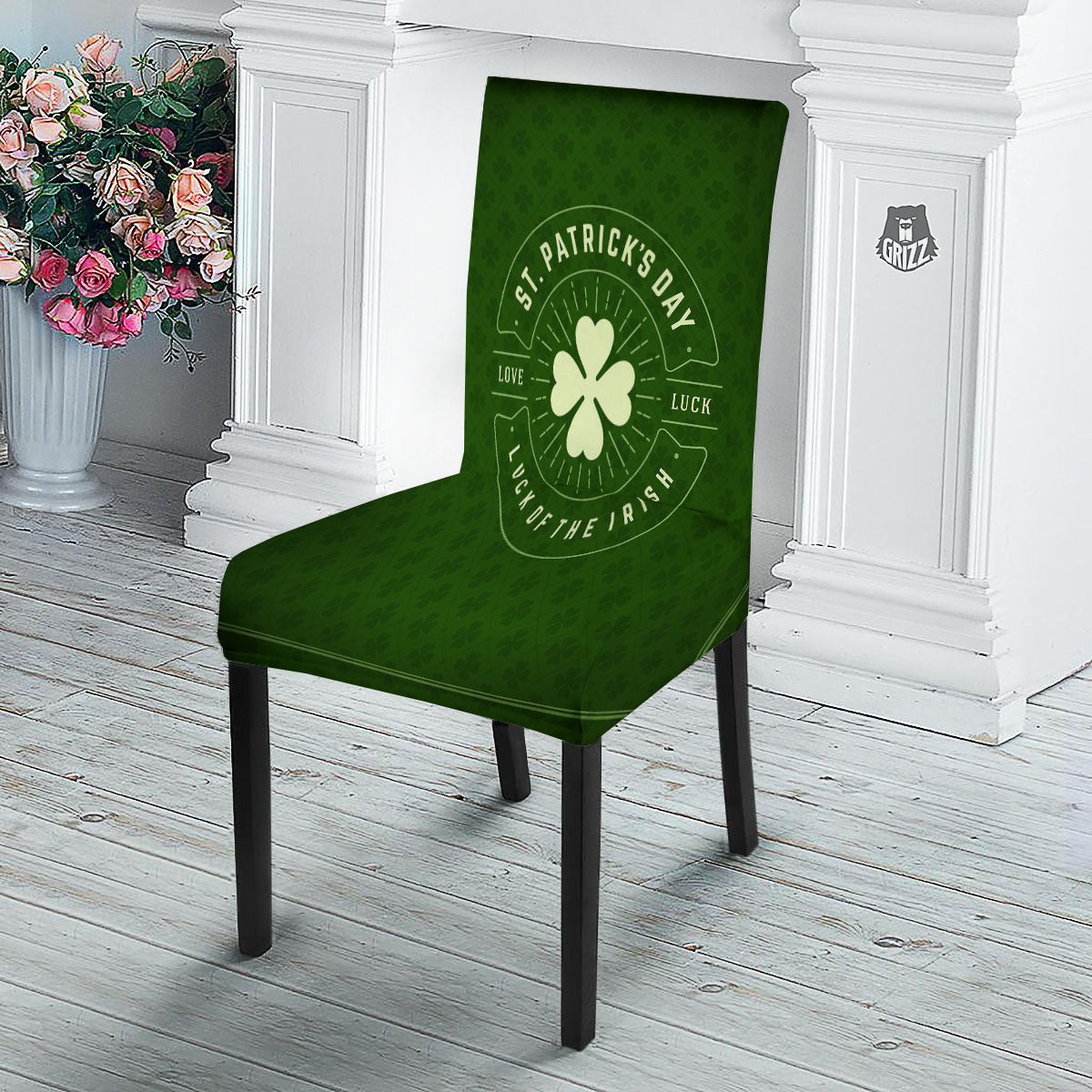 St. Patrick's Day Four Leaf Clover Print Dining Chair Slipcover-grizzshop