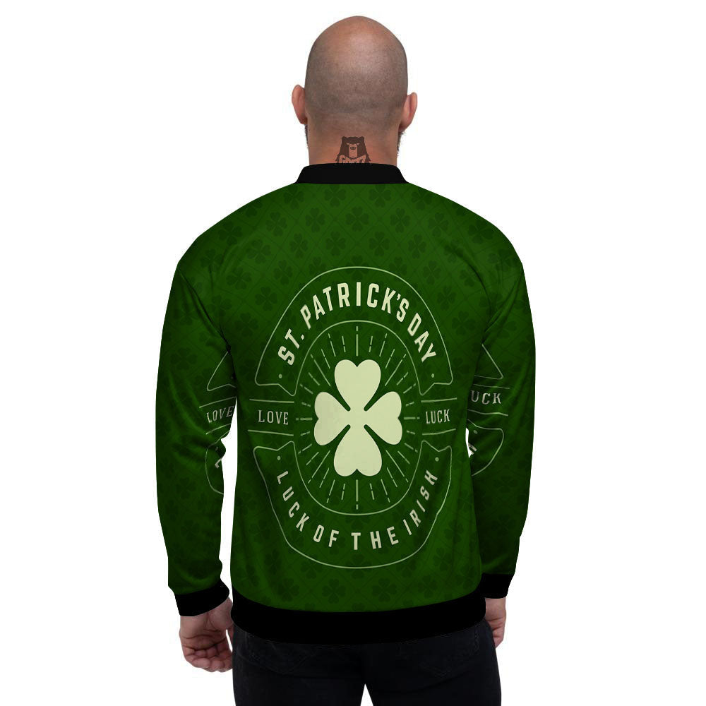 St. Patrick's Day Four Leaf Clover Print Men's Bomber Jacket-grizzshop