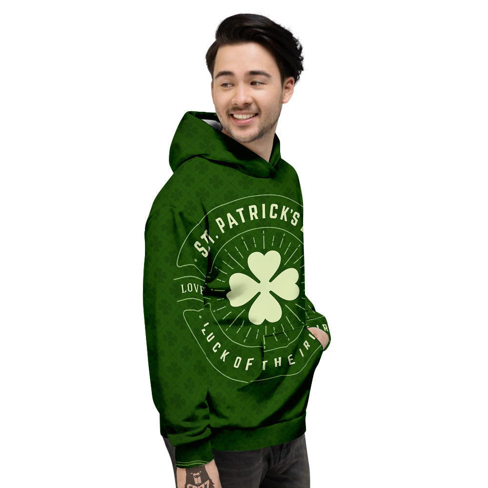 St. Patrick's Day Four Leaf Clover Print Men's Hoodie-grizzshop